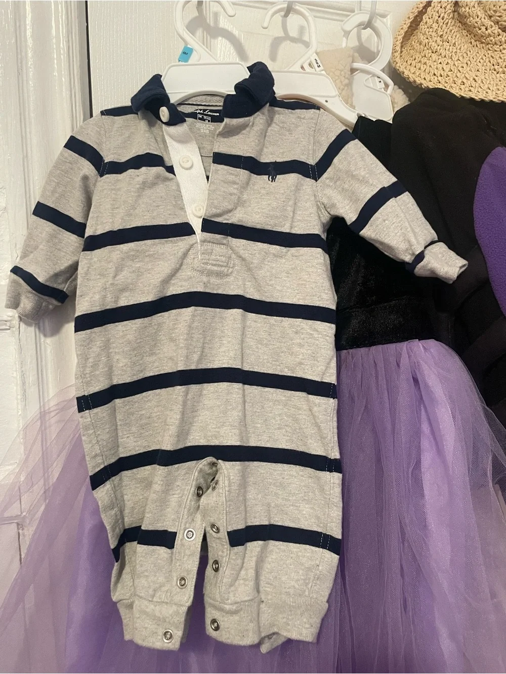 Ralph Lauren Gray and Navy Striped Polo One-Piece
